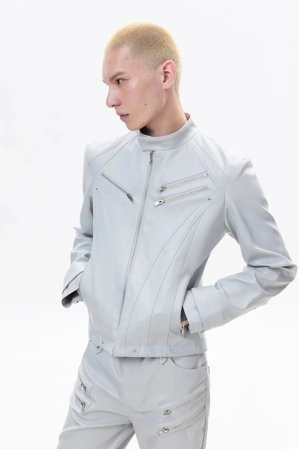 Sharp Zip Leather Jacket
