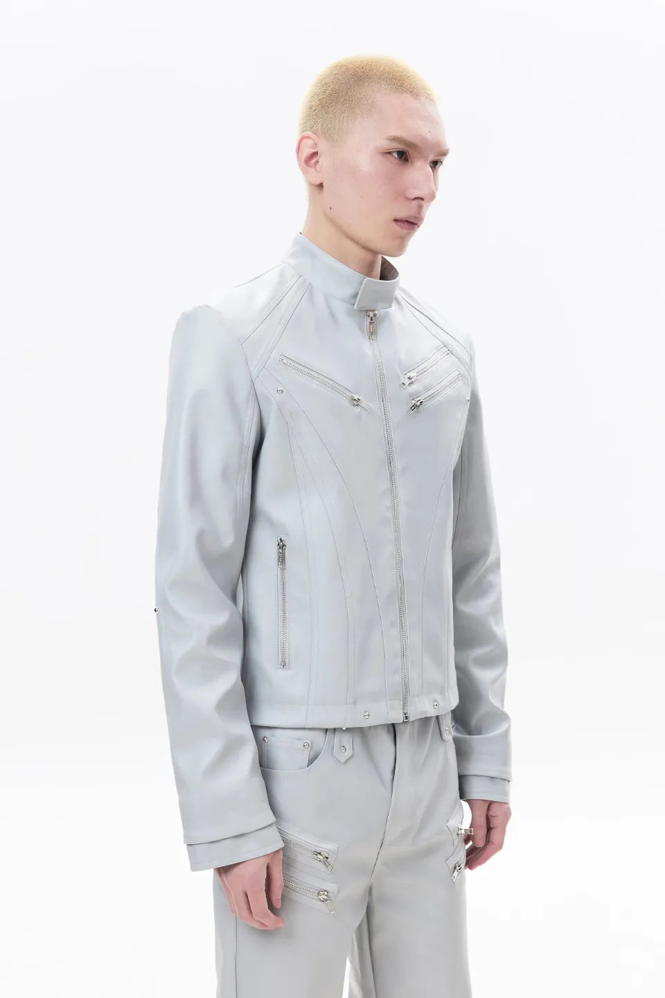 Sharp Zip Leather Jacket