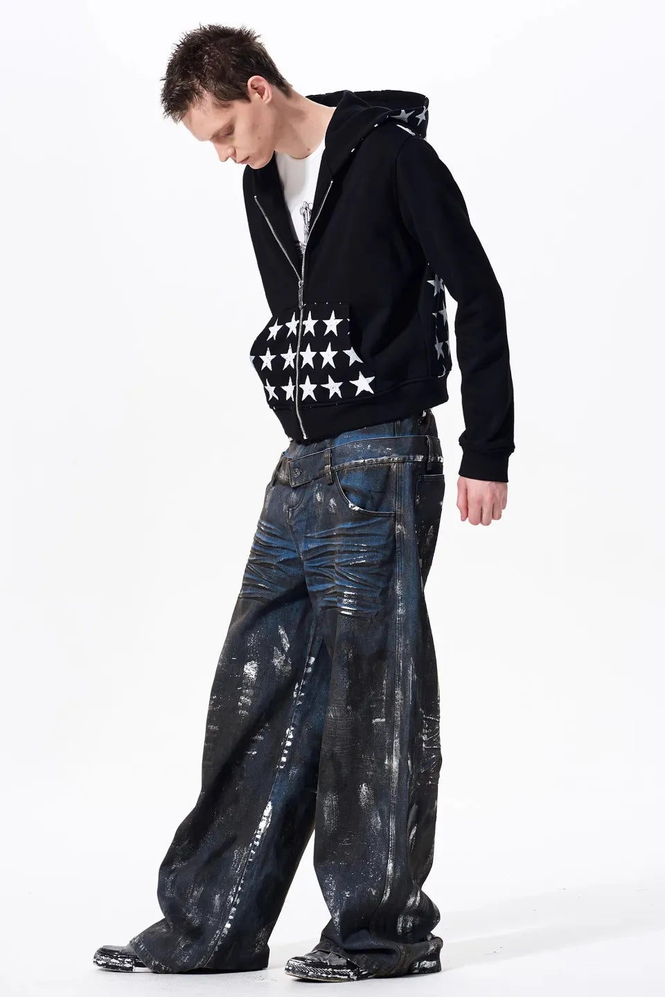 Star Print Zip Up Hoodie