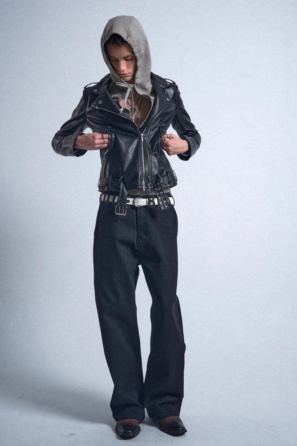 Void Double Zipper Adjustable Rock and Roll Leather Biker Jacket