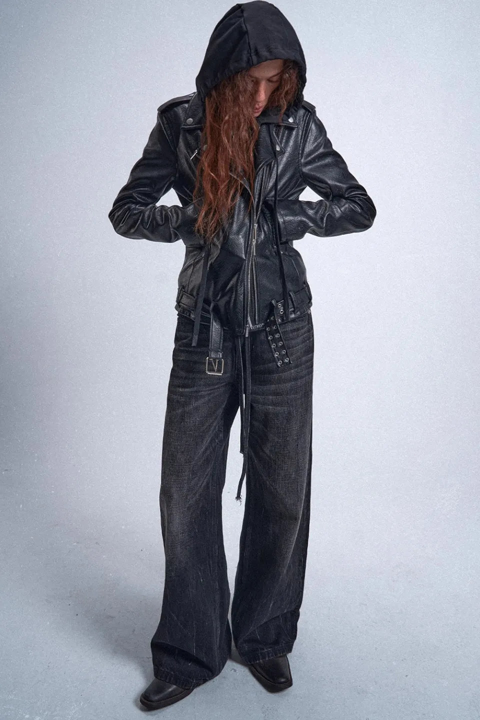 Void Double Zipper Adjustable Rock and Roll Leather Biker Jacket