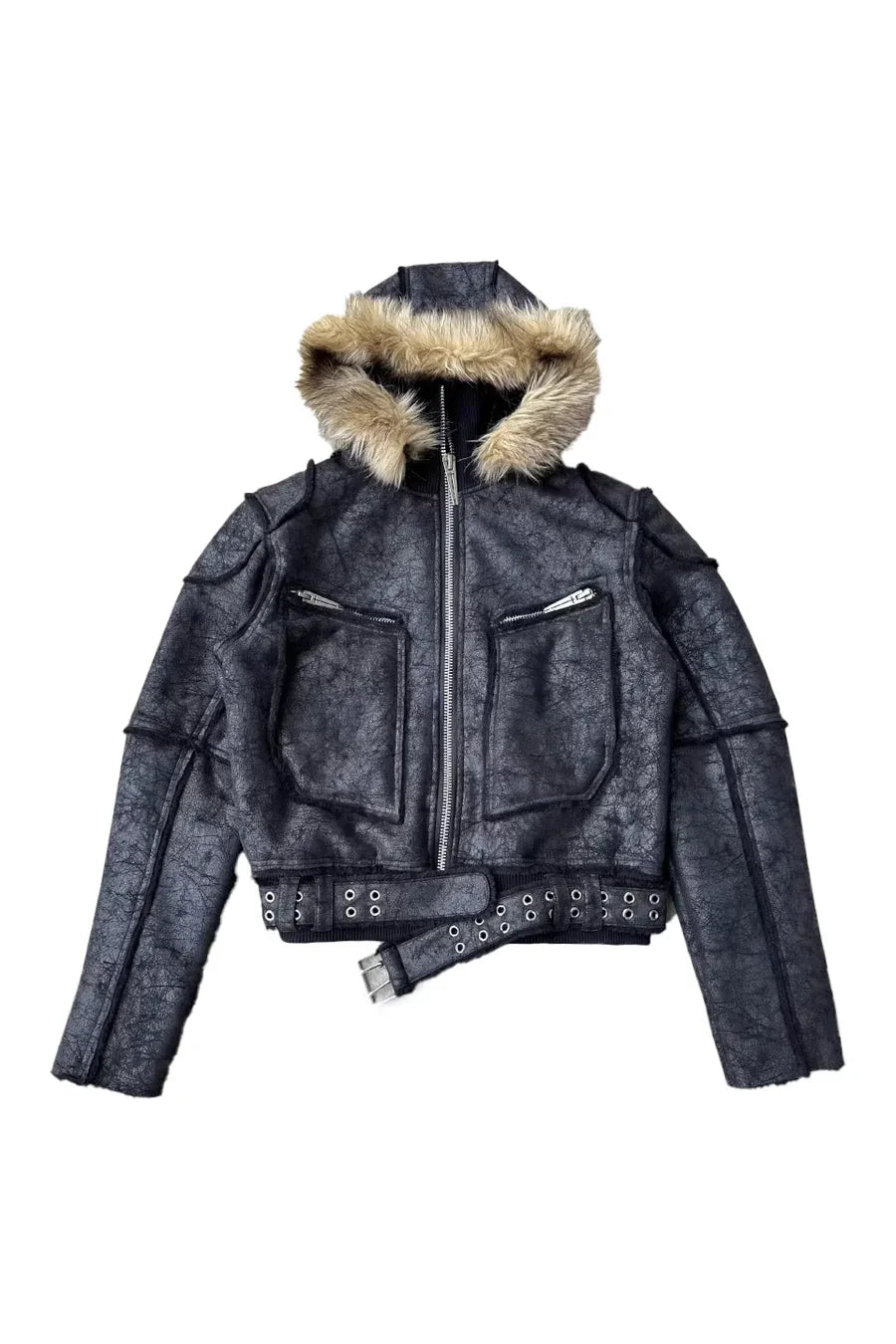 WØR Detachable Fur Collar Leather Jacket
