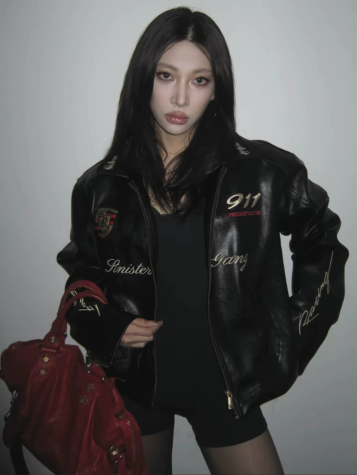 Racing Embroidered Quilted Leather Jacket
