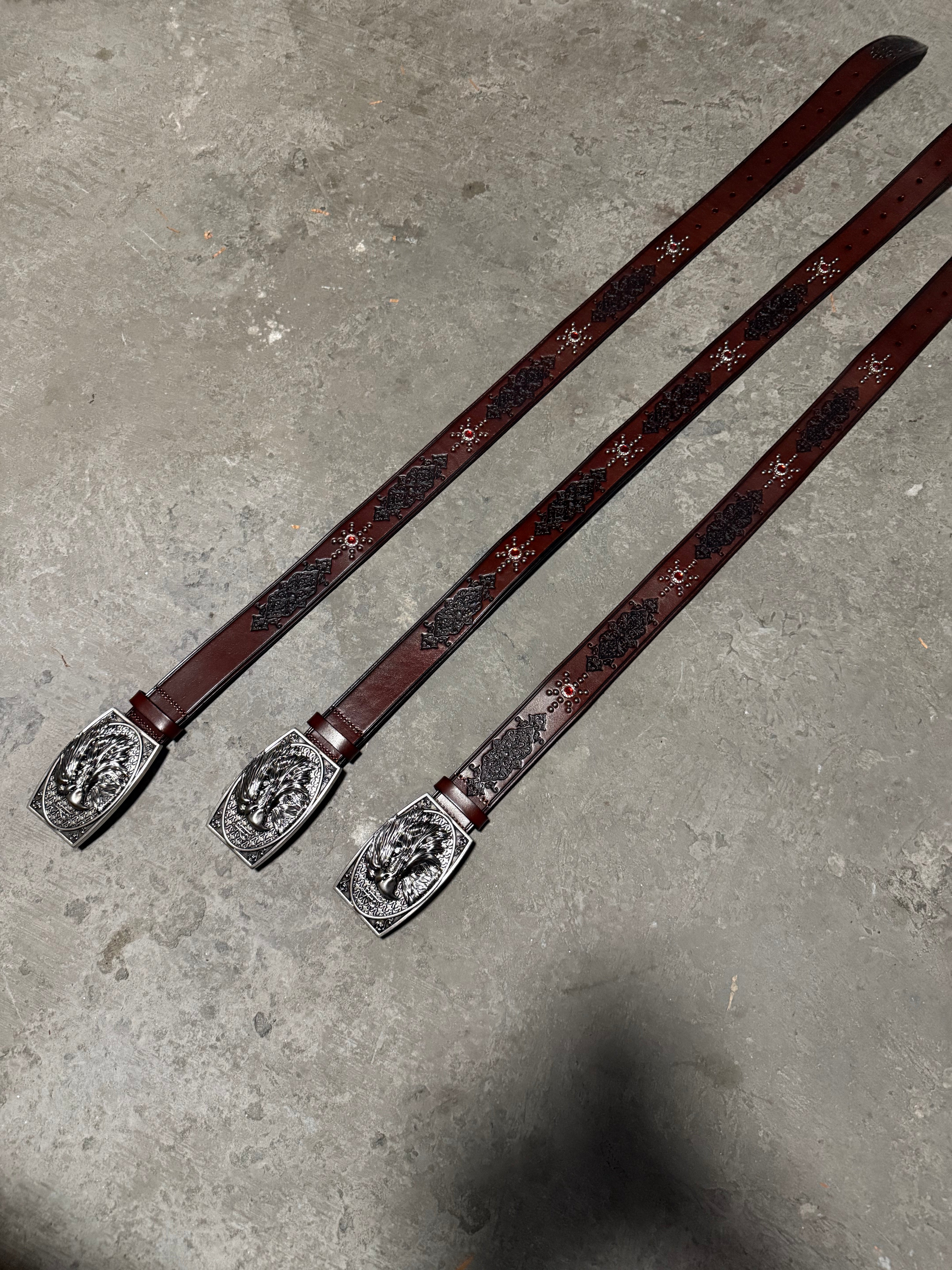 Gemstone Raptor Engraved Vine Leather Belt