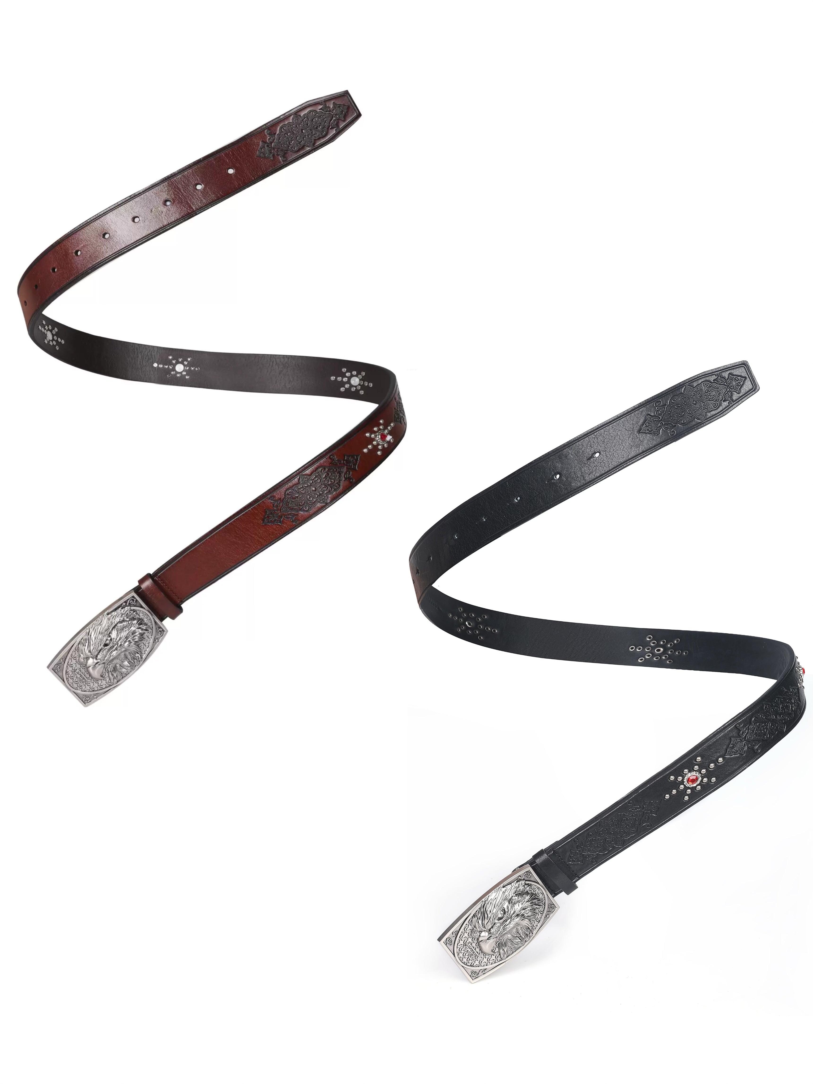 Gemstone Raptor Engraved Vine Leather Belt