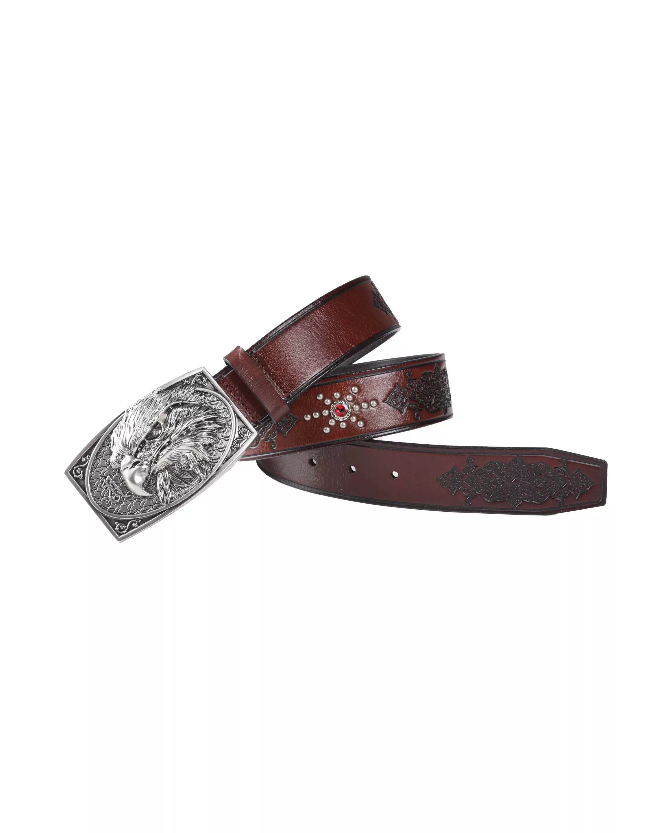 Gemstone Raptor Engraved Vine Leather Belt